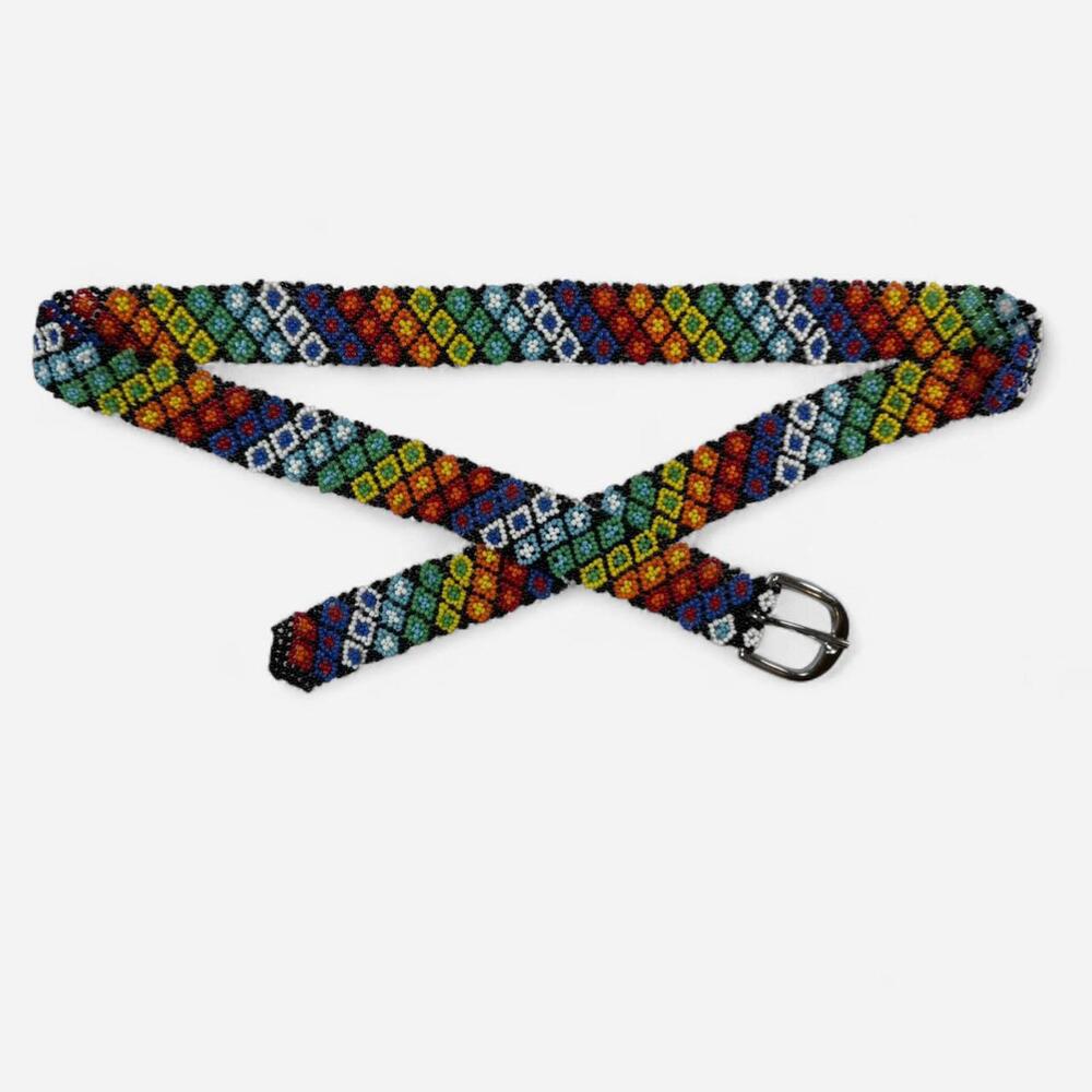 Multicolor Beaded Belt Unisex 37" Boho Western Festival Rainbow Silver Geometric